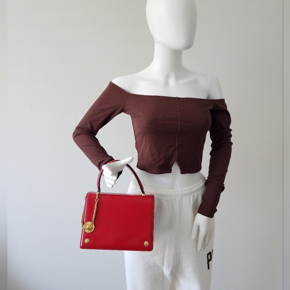 Auth Gianni Versace Sunburst Red Leather Bag - Picture 3 of 9